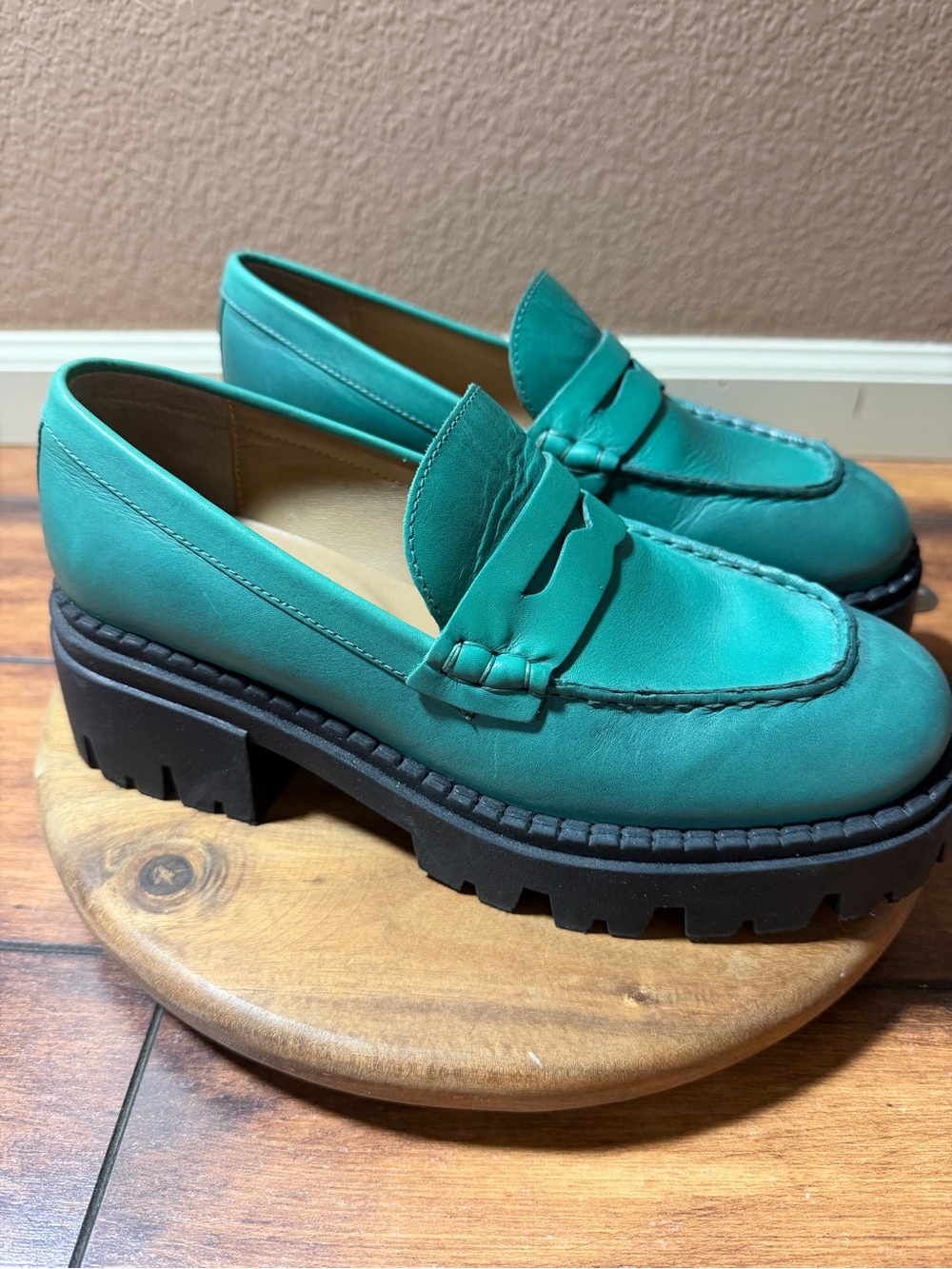 Free People Lyra Leather Lug-Sole Mountain Stream Platform Loafers Size 37